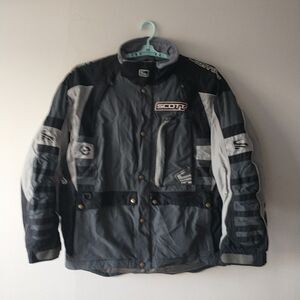 Vtg Scott USA Multipocket Motorcycle Jacket Mens 2XL Gray Lined Soft Shell Logo